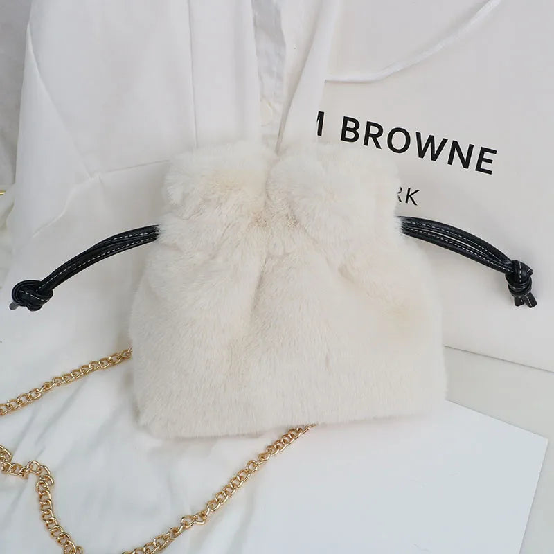 Plush Bucket Bag with Chain Strap