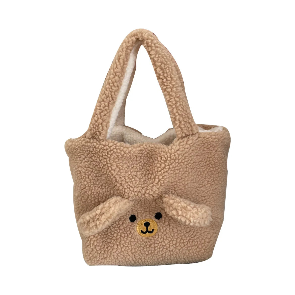 Plush Bear Small Shoulder Bag Women's Double Side Faux Lamb Wool Tote Handbag
