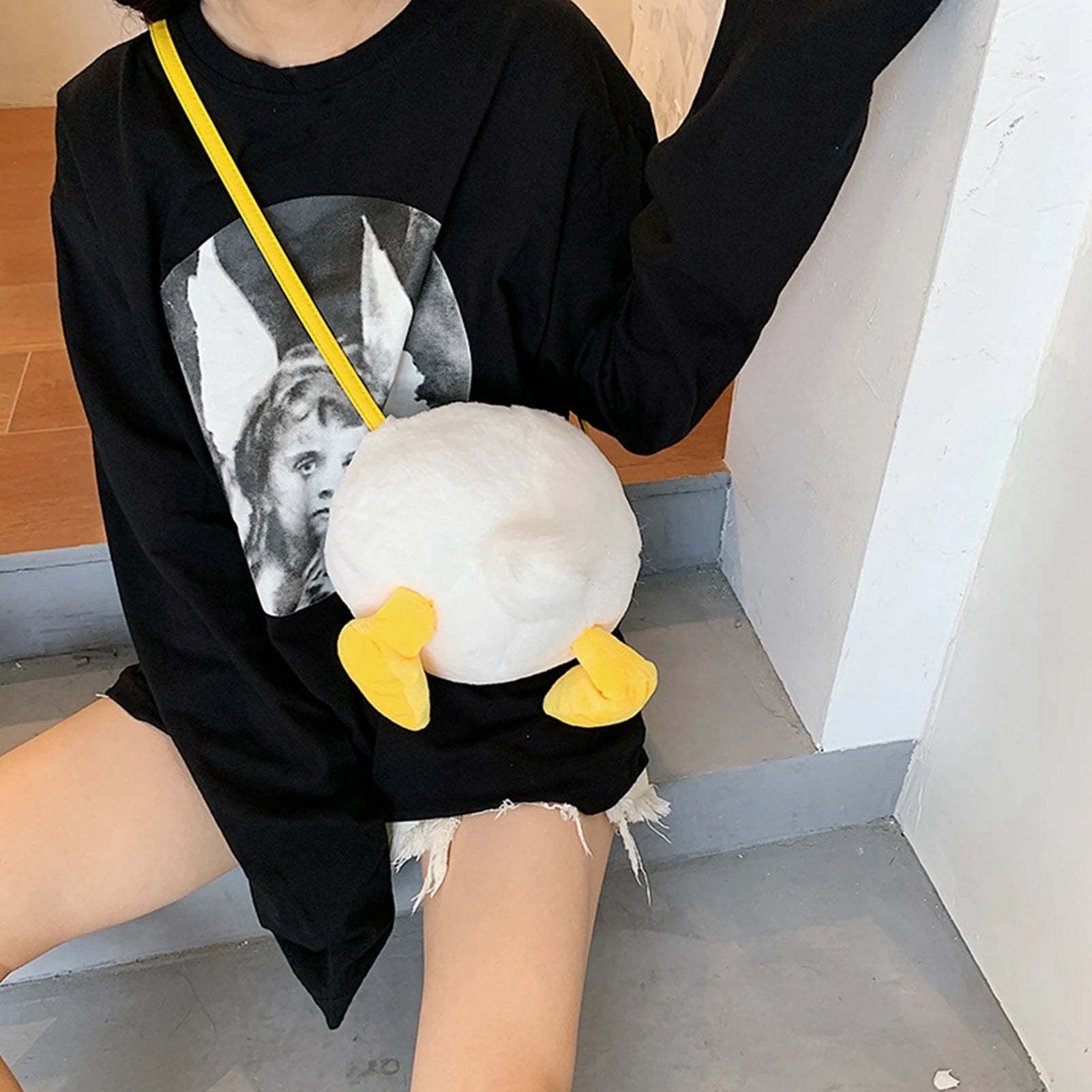 Plush Bow Shoulder Bag Winter Candy Duck Butt Small Round Pouch