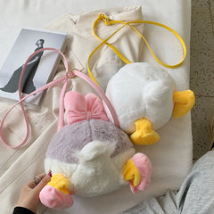 Plush Bow Shoulder Bag Winter Candy Duck Butt Small Round Pouch