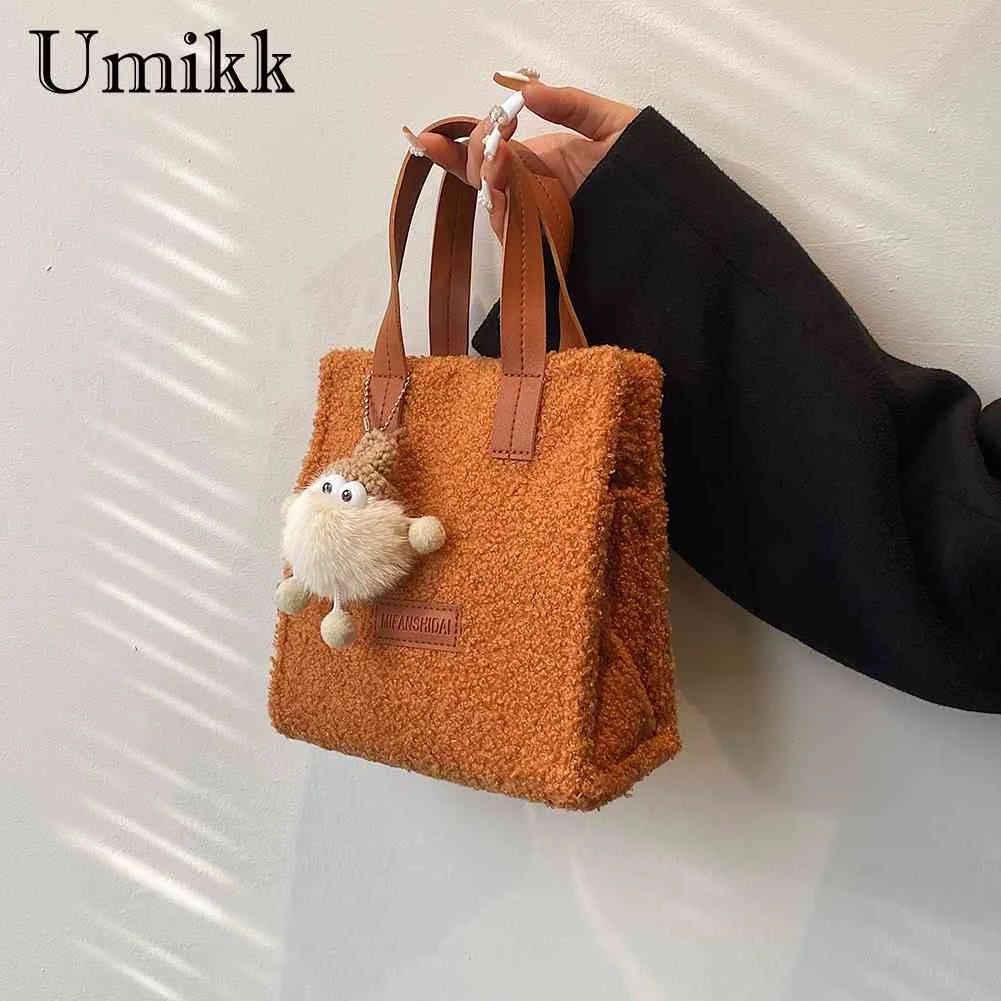 Soft Faux Fur Tote Bag with Pendant