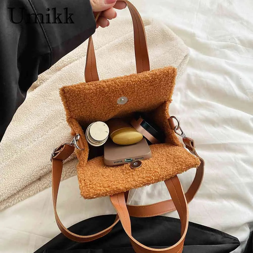 Soft Faux Fur Tote Bag with Pendant