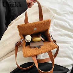 Soft Faux Fur Tote Bag with Pendant