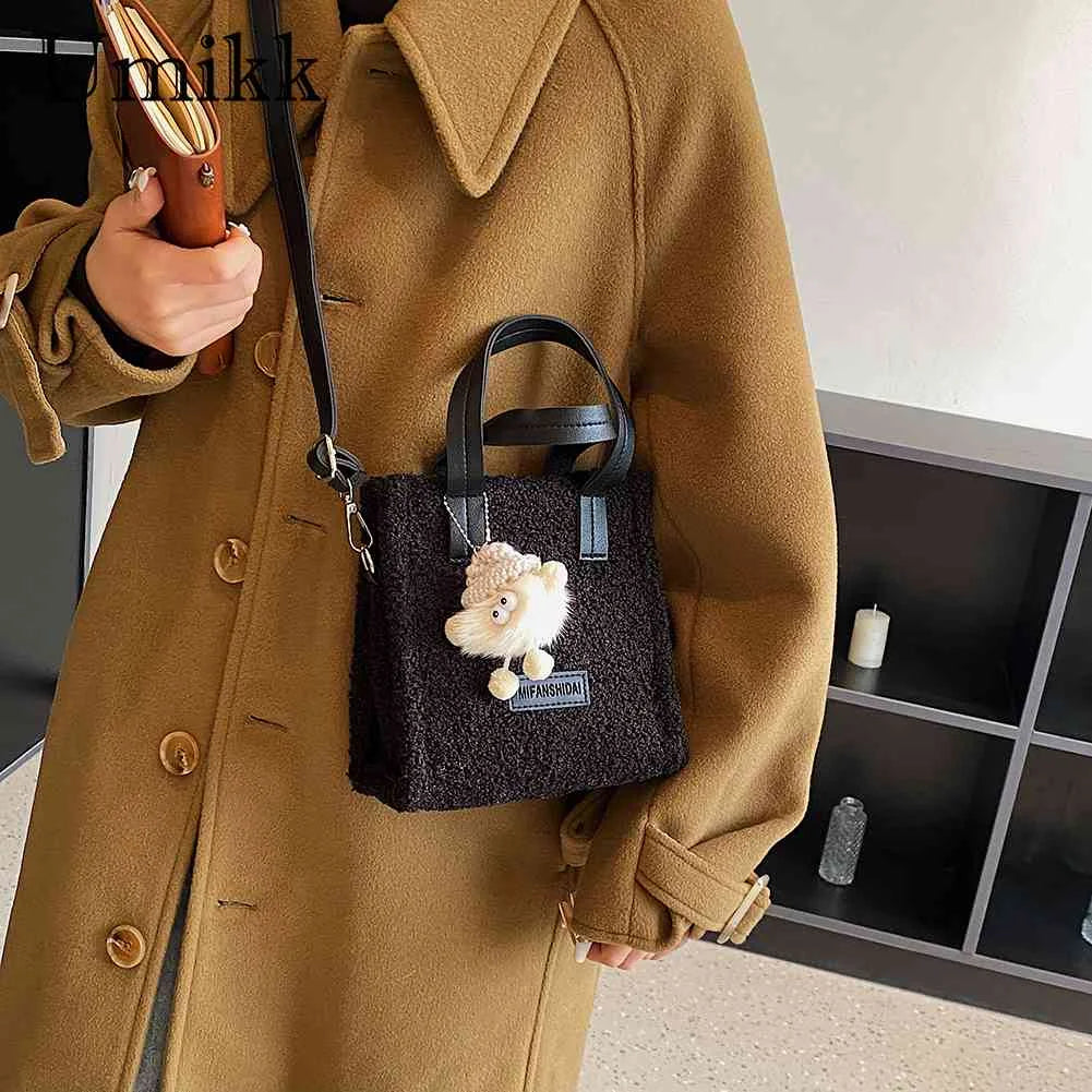 Soft Faux Fur Tote Bag with Pendant