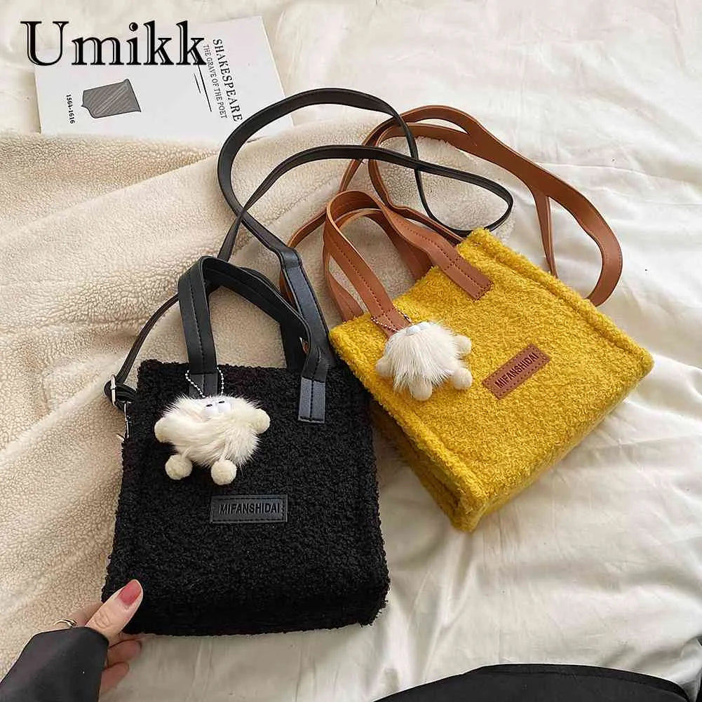 Soft Faux Fur Tote Bag with Pendant