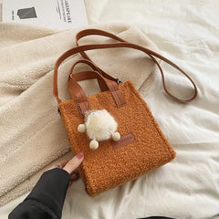 Soft Faux Fur Tote Bag with Pendant