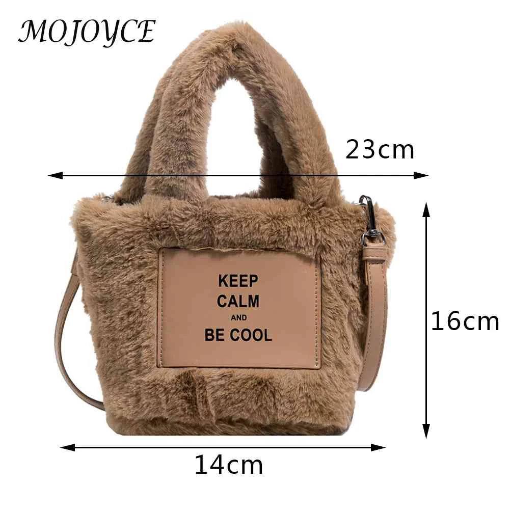 Plush Ladies Crossbody Bag Lightweight Small Tote Letter Printed Soft