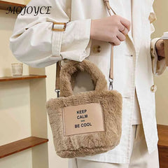 Plush Ladies Crossbody Bag Lightweight Small Tote Letter Printed Soft