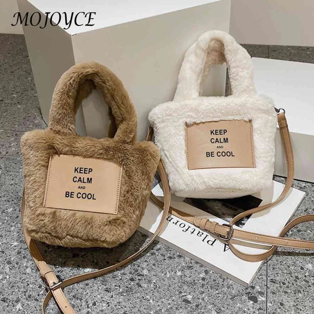 Plush Ladies Crossbody Bag Lightweight Small Tote Letter Printed Soft