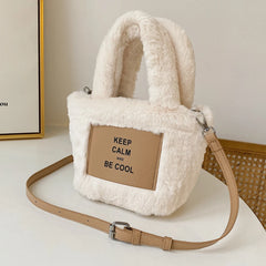 Plush Ladies Crossbody Bag Lightweight Small Tote Letter Printed Soft