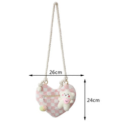 Peach Heart Handbag for Women Lightweight Zipper Satchel with Pendant