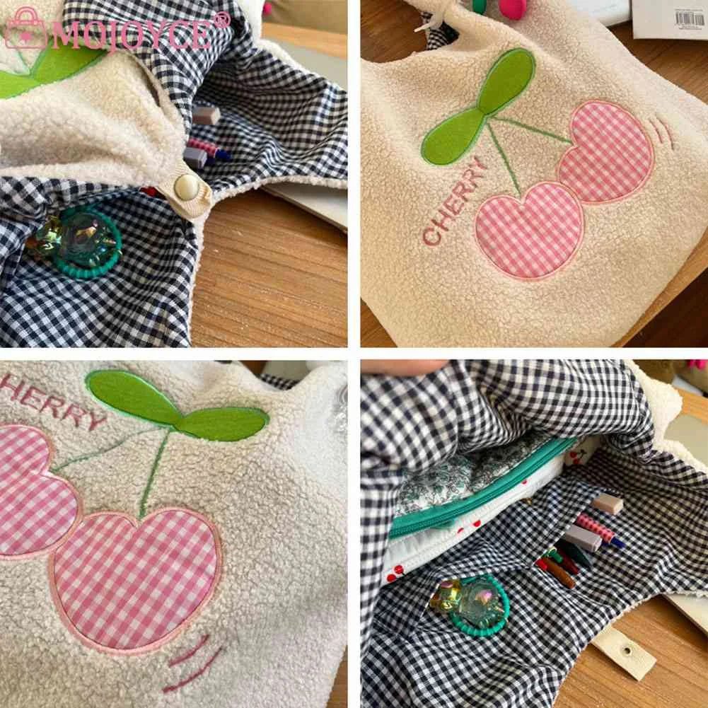 Cherry Cartoon Ladies Tote Bag Plush Underarm Bag Large Capacity Casual