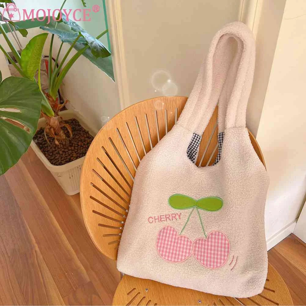 Cherry Cartoon Ladies Tote Bag Plush Underarm Bag Large Capacity Casual