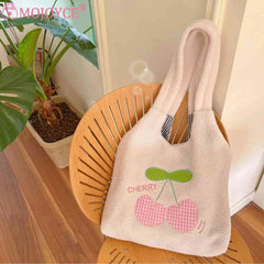 Cherry Cartoon Ladies Tote Bag Plush Underarm Bag Large Capacity Casual