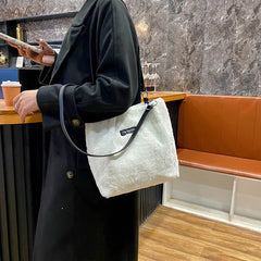 Plush Tote Bag for Women Autumn & Winter One-shoulder Bucket Handbag