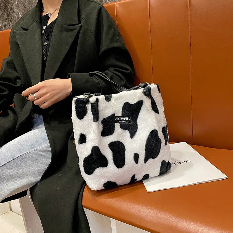 Plush Tote Bag for Women Autumn & Winter One-shoulder Bucket Handbag