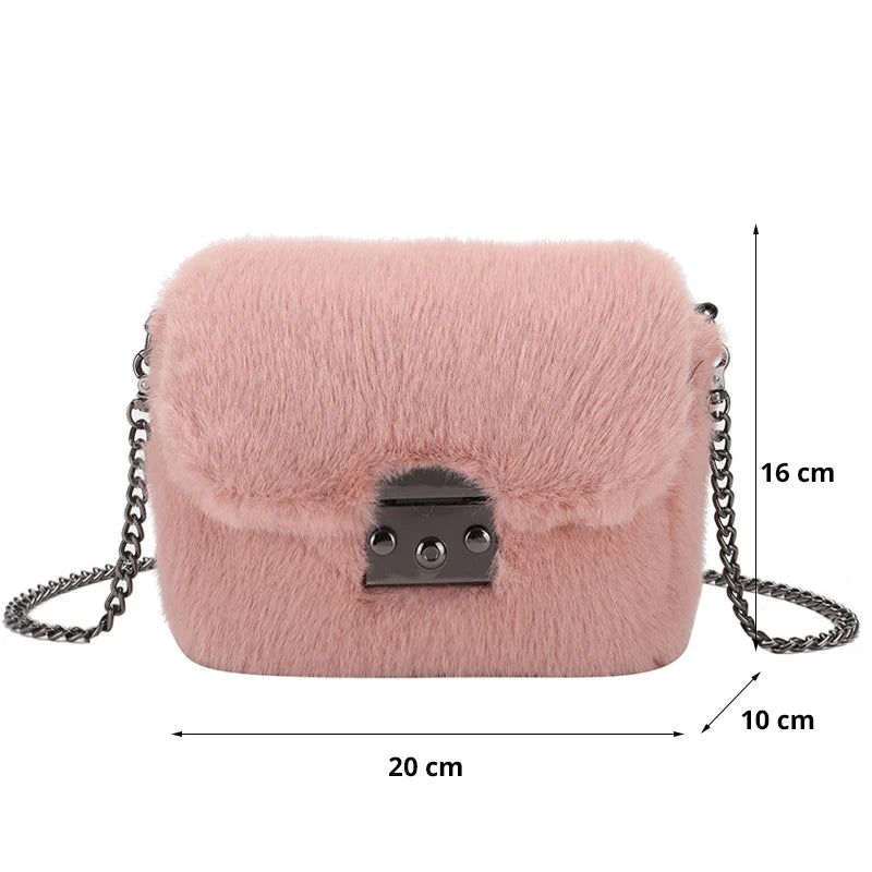 Plush Messenger Bag Chain Crossbody Bag Faux Fur Winter Bags Women Shoulder Bags