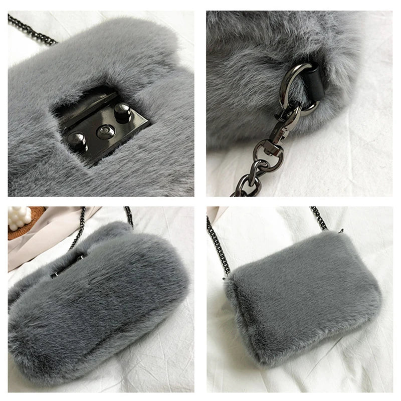 Plush Messenger Bag Chain Crossbody Bag Faux Fur Winter Bags Women Shoulder Bags