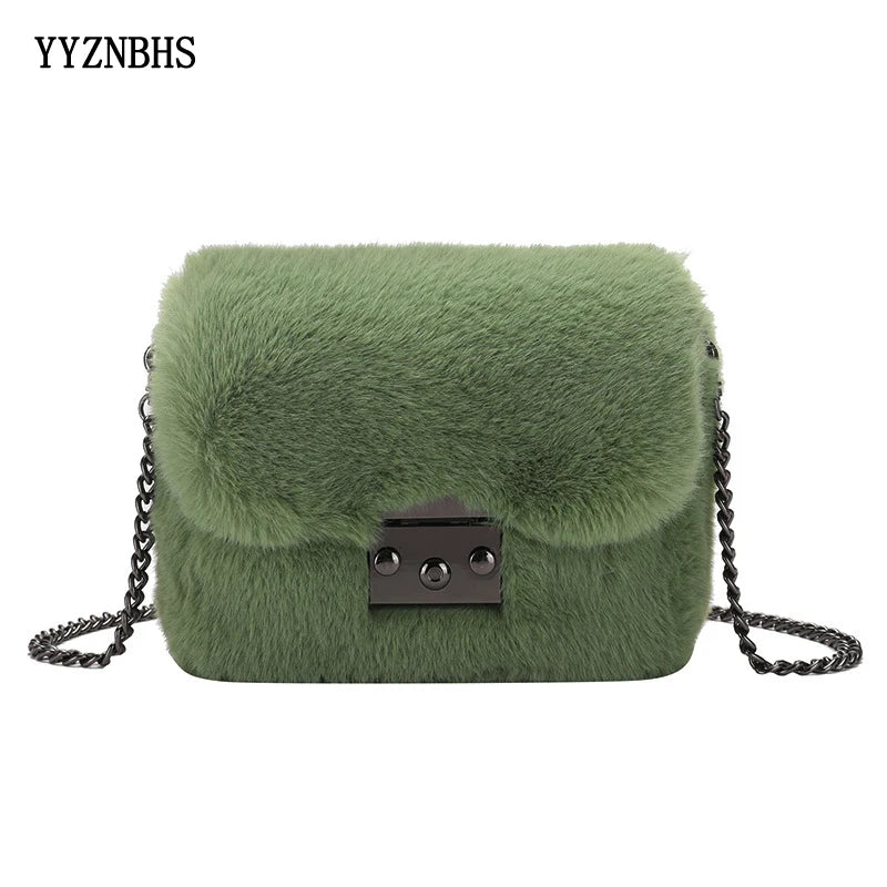 Plush Messenger Bag Chain Crossbody Bag Faux Fur Winter Bags Women Shoulder Bags