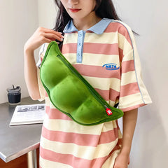 Peas Shaped Plush Shoulder Bag for Outdoor Shopping and Leisure