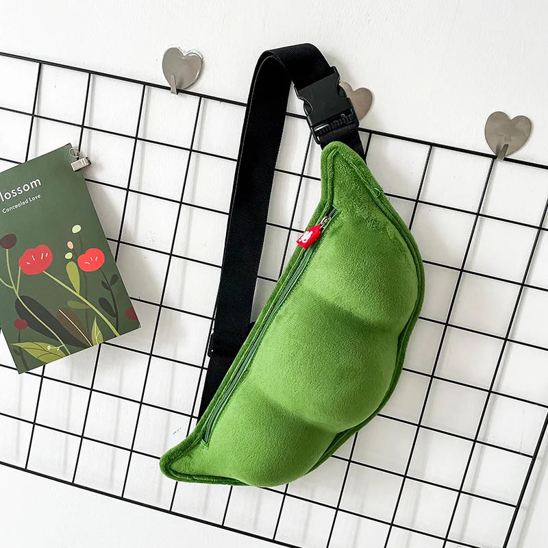 Peas Shaped Plush Shoulder Bag for Outdoor Shopping and Leisure