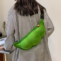 Peas Shaped Plush Shoulder Bag for Outdoor Shopping and Leisure