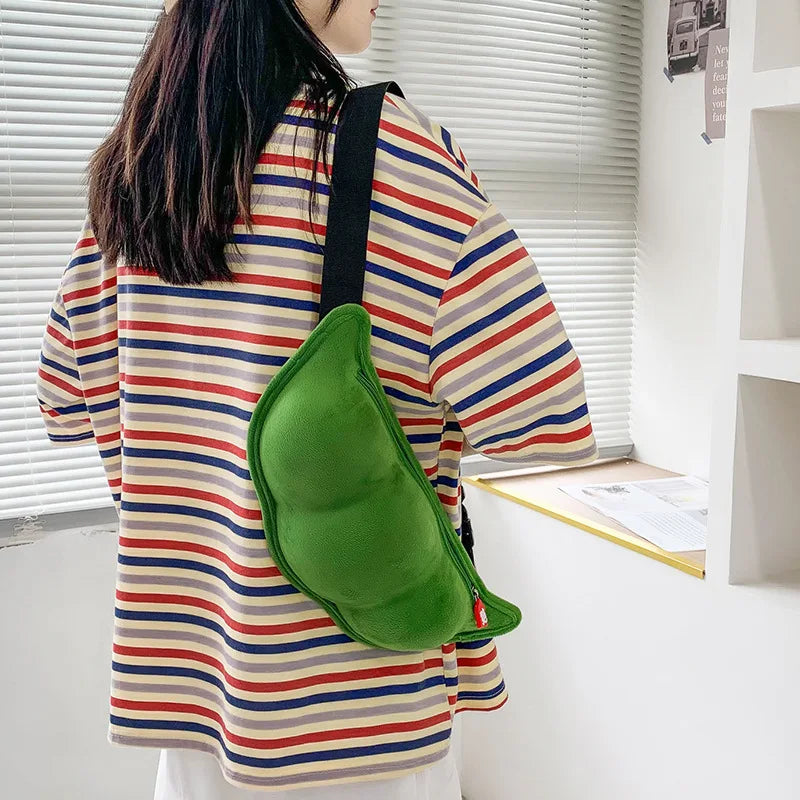 Peas Shaped Plush Shoulder Bag for Outdoor Shopping and Leisure