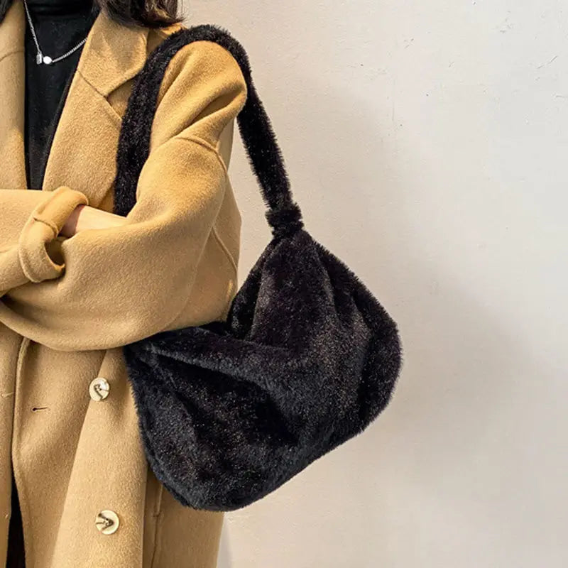 Plush Shoulder Bag Large Capacity Underarm Handbag for Women