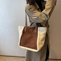 Plush Splicing Commute Bag Large Capacity Top-handle Bag