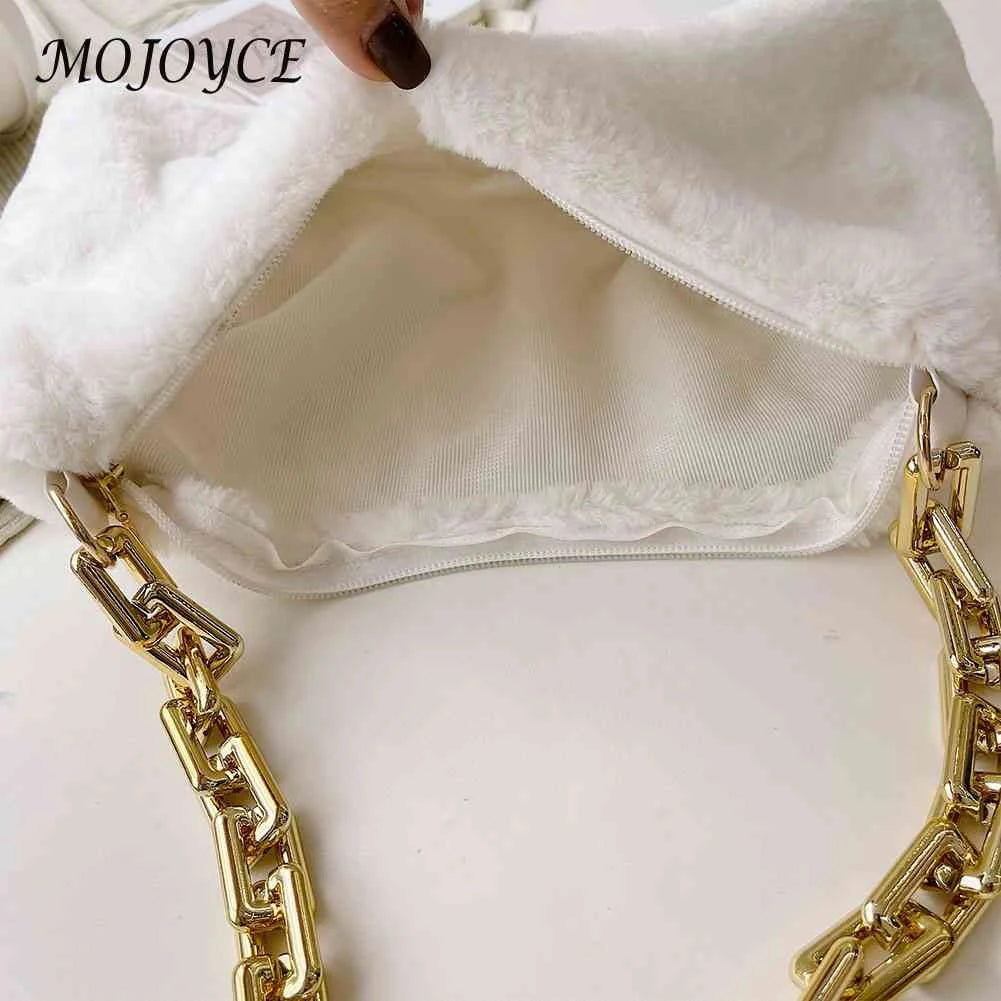 Plush Thick Chain Shoulder Bag Women Casual Underarm Bags Autumn Winter Handbags