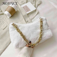 Plush Thick Chain Shoulder Bag Women Casual Underarm Bags Autumn Winter Handbags