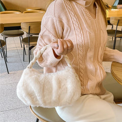 Plush Twist Braid Handbag Top Handle Tote Bag