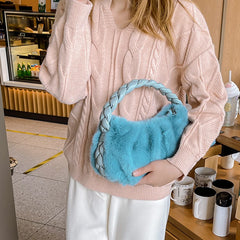 Plush Twist Braid Handbag Top Handle Tote Bag