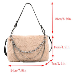 Soft Plush Underarm Handbag with Multi-layer Chains for Travel