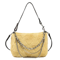 Soft Plush Underarm Handbag with Multi-layer Chains for Travel