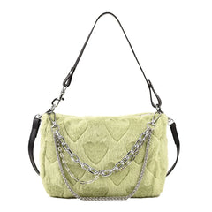 Soft Plush Underarm Handbag with Multi-layer Chains for Travel
