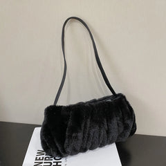 Plush Women Hand Bags Pleated Autumn Winter Female Tote Soft Cloud Casual