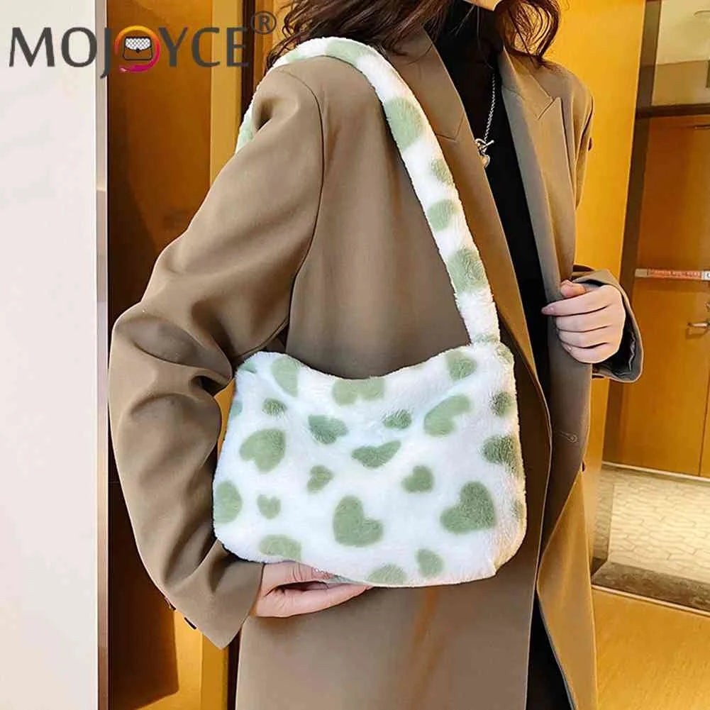 Fluffy Love Heart Print Handbag for Holiday Party