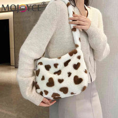 Fluffy Love Heart Print Handbag for Holiday Party