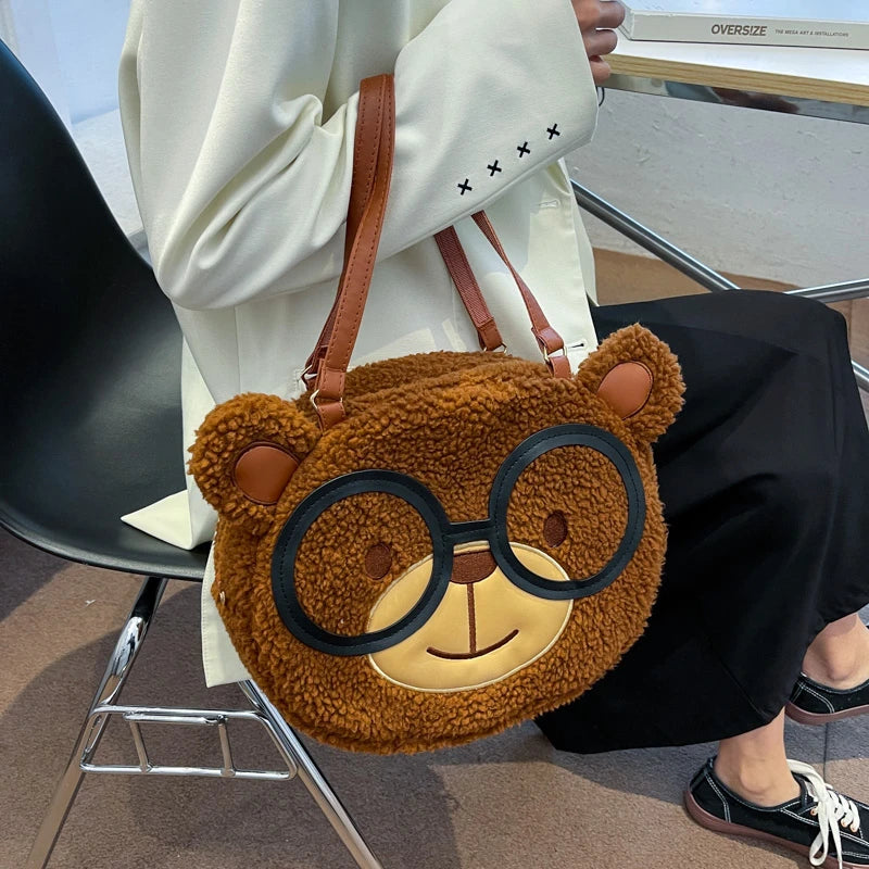 Winter Cartoon Shoulder Bag Funny Anime Bear Handbag Round Crossbody Bags