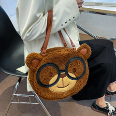 Winter Cartoon Shoulder Bag Funny Anime Bear Handbag Round Crossbody Bags
