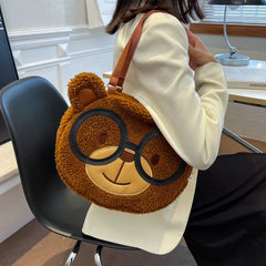 Winter Cartoon Shoulder Bag Funny Anime Bear Handbag Round Crossbody Bags