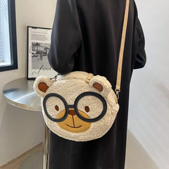 Winter Cartoon Shoulder Bag Funny Anime Bear Handbag Round Crossbody Bags