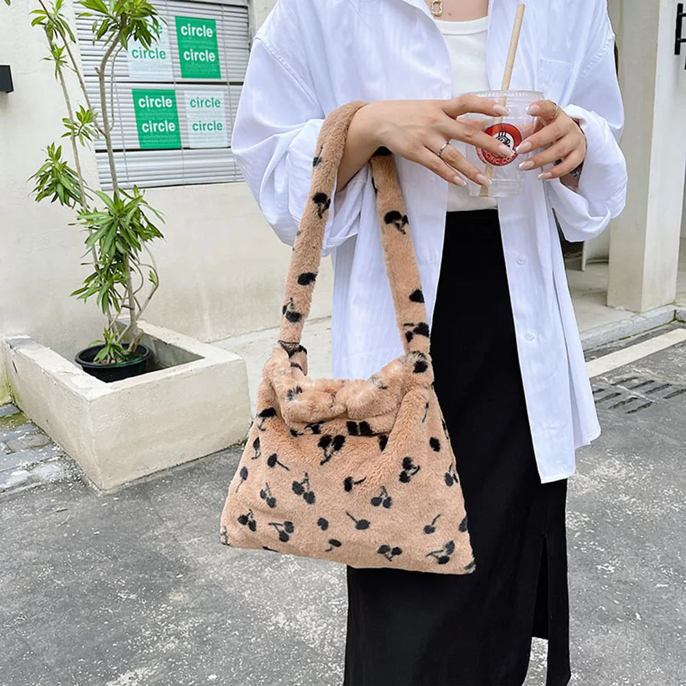 Cherry Pattern Printing Shoulder Bag Casual Lady Shopper Handbag