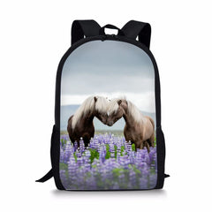Pony Print Backpack School Bag Girls' Travel Plecaki Szkolne Student