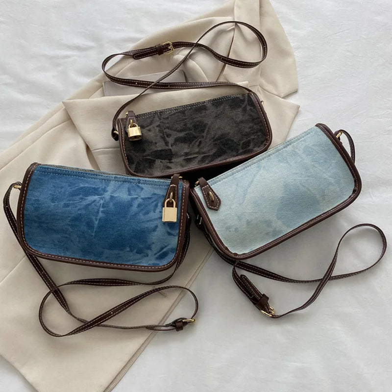 Autumn Denim Shoulder Bag with Lock