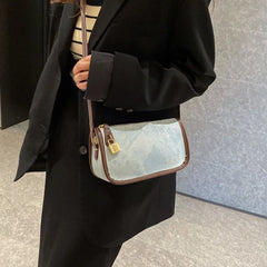 Autumn Denim Shoulder Bag with Lock