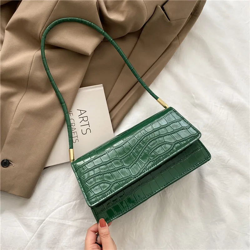 Crocodile Pattern Handbags PU Leather Shoulder Messenger Textured Buckle