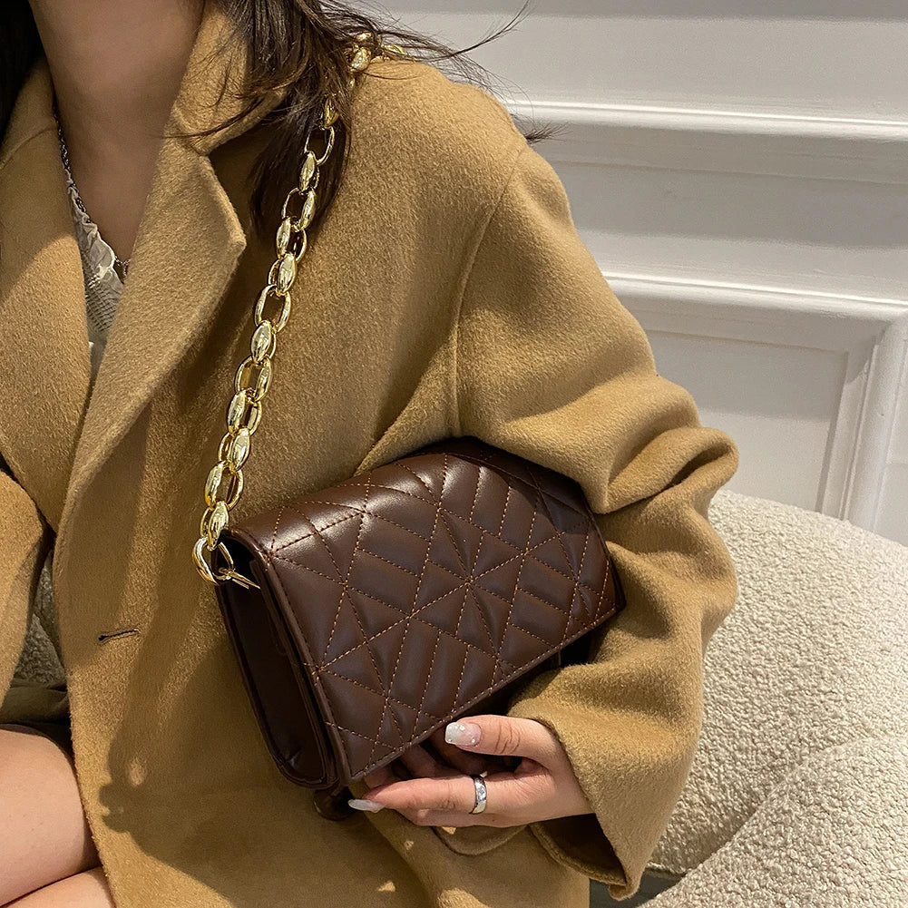 Geometric Pattern Shoulder Bags Small Women PU Leather Plain Messenger Bag