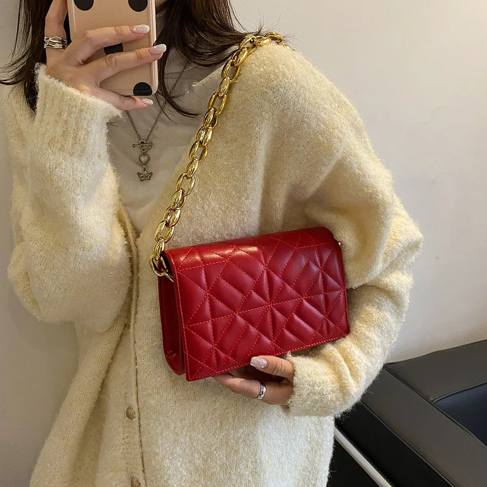 Geometric Pattern Shoulder Bags Small Women PU Leather Plain Messenger Bag